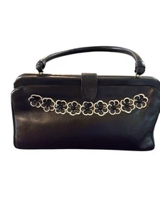 MANOLO BLAHNIK Black Bag Vintage Cloth Top Handle Coin Purse Magnetic Closure - Picture 1 of 12