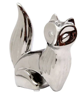 VOLPE IN CERAMICA COLORE ARGENTO SMALTATA Soprammobile STATUETTA Elegante 12 cm - Immagine 1 di 4