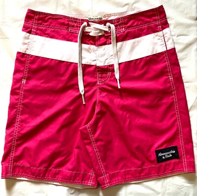 MENS ABERCROMBIE & FITCH SHORTS SZ L Hot Pink White Stripe — 第 1/4 张图片