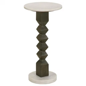 Coaster Colette Wood Round Marble Top Side Table White and Dark Gray - Picture 1 of 6