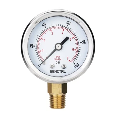 SENCTRL Pressure Gauge 0-100 Psi Anti-Fog Stainless Steel Case Pressure Test - Image 1 of 4