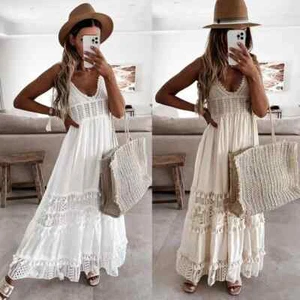 Spring Summer 2025 New Women's Dress Elegant V-Neck Casual Fashion Spliced - Picture 1 of 26