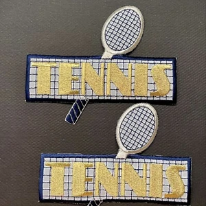 Vintage Iron On Patch 2 Patches 80s Silver Gold TENNIS 4.5x5.5” - Picture 1 of 2
