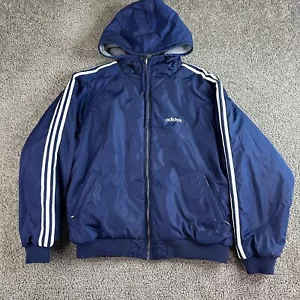 VINTAGE Adidas 3 Stripe Reversible Jacket Mens L Blue Gray Trefoil Embroidered - Picture 1 of 16