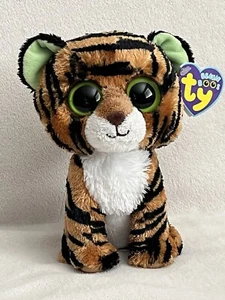 Ty Beanie Boos - Rayas Gato Tigre de Bengala Ojos Verdes Sólidos - Imagen 1 de 7