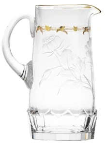 Moser Paula Water Jug, 9.5", Intaglio Floral, signed - Picture 1 of 5
