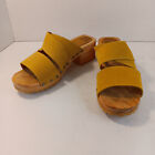Vtg Candie's Sandals Sz 8 Mustard Yellow Wood Chunky Sole Y2k Boho Studded Shoes