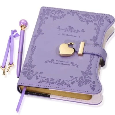 Leather Journal Diary Notebook with Heart Shaped Lock, Key and Pen for Teens - Image 1 of 4