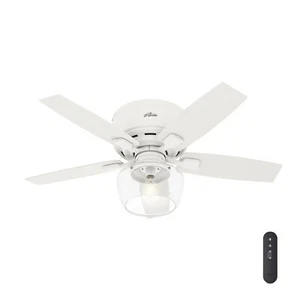 Hunter Fan 44 inch Low Profile Matte White Indoor Ceiling Fan w Light and Remote - Picture 1 of 8