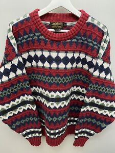 Pull en tricot vintage Eddie Bauer Nordic Fair Isle taille XL années 90 fabriqué aux États-Unis dans son emballage d'origine