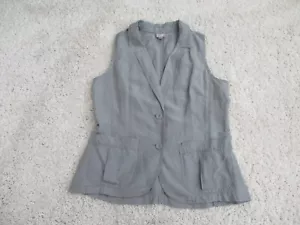 J. Jill Vest Women's Medium Gray Silk Linen Lightweight Button Pockets Lagenlook - Picture 1 of 12