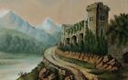 Old watercolor, Castle in a mountain landscape, Drawing, Late 19th century
