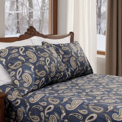 100% Cotton Flannel Bed Sheets Floral Paisley Deep Pocket Sheet Set - Image 1 of 2