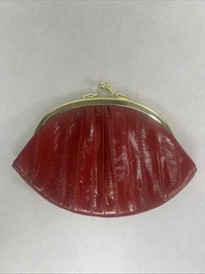 Cartera sin asas Lee Sands piel de anguila cuero doble bloqueo de beso roja - Imagen 1 de 5