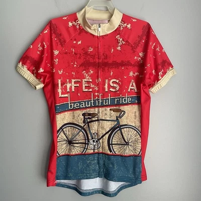 Camiseta deportiva de ciclismo para mujer S "Life is a Beautiful Ride" gráfica retro pico 1 deportes Foto 1 de 4