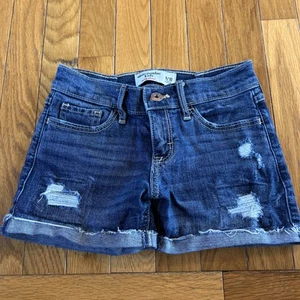Abercrombie Kids Midi Blue Denim Jean Cuffed Leg Shorts Size 9/10 Distressed - Picture 1 of 6