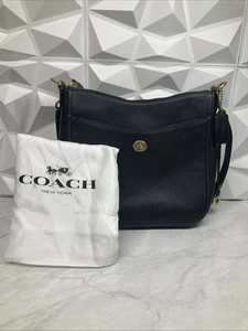Coach Chaise Polished Black Pebbled Leather Medium Crossbody Bag C8483 - Picture 1 of 7