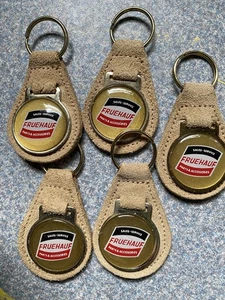 5 Vtg Fruehauf Truck Sales Service Parts Brown Leather Keychain Key Fob - Picture 1 of 6