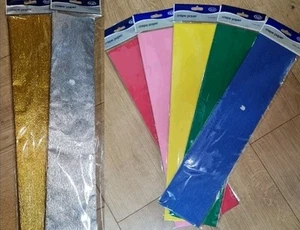 7 FARBEN Krepppapierfalz, 150x50cm Gold, Silber, Rosa, Rot, Gelb, Grün, Blau - Bild 1 von 3