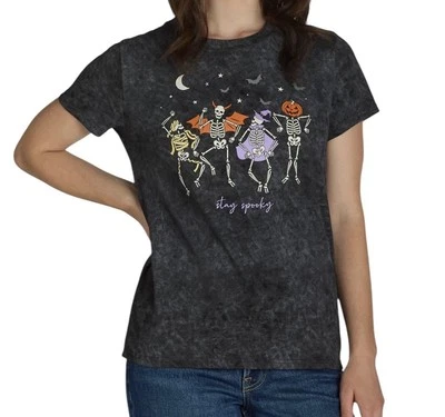 Wound Up Stay Spooky Mineral Wash T-Shirt Women XL Halloween Dancing Skeleton - Image 1 of 4