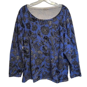 Talbots Plus Cotton Sweater Women's Size 3X Blue Black Floral Pullover Casual - Picture 1 of 7
