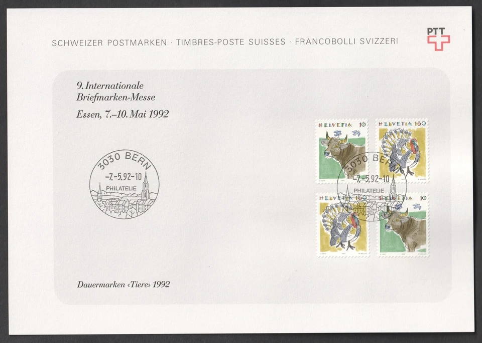 Switzerland 1992 Farm Animals Essen Stamp Exhibition Bern Large PTT Card - Image 1 of 1