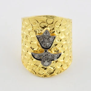 Anello in oro 24 kt con cristalli di rocca Vermeil misura regolabile - Foto 1 di 1