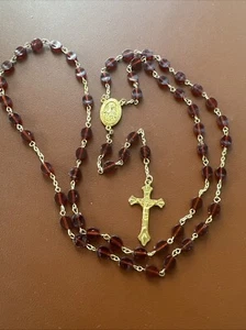 Rosario de Santa Teresa cuentas marrones crucifijo católico romano hermoso 24” - Imagen 1 de 5