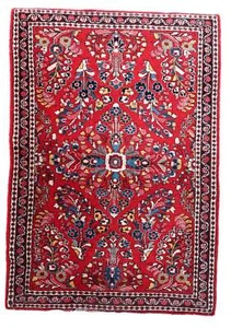 Handmade Vintage Oriental Sarouk Rug 3.3' x 4.7' (101cm x 145cm), 1950s - 1C1096 - Picture 1 of 10