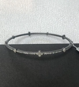 NWT FREIDA ROTHMAN Matte Silver Pave CZ Clover Station Bangle Delicate Bracelet - Picture 1 of 6