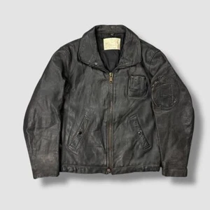 Vintage 80s French Air Force Pilots Leather Jacket Black Medium - Picture 1 of 5
