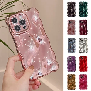 For iPhone 15 Pro Max/14 Pro Wavy Edges Bubble Shockproof Solid Color Phone Case - Picture 1 of 73