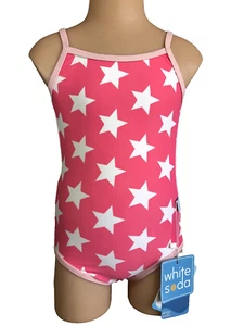 BNWT Girls Sz 3 White Soda Pink Stars Full Back One Piece Swim Bathers UPF 50+ - Picture 1 of 2