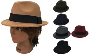 FEDORA TRILBY GANGSTER FEDORA CAPPELLO A SECCHIELLO UOMO DONNA BERRETTO con fascia /Taglia: 57 cm - Foto 1 di 11