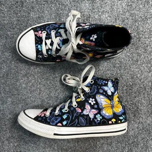 Converse Shoes Youth Kids 3 Black Butterfly Sneakers Lace Up High Top Hippie - Picture 1 of 16