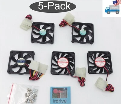 Mix Pack of 5: MO & Evercool 60mm x 10mm 4-pin Molex 12V DC PC Case Cooling Fans - Image 1 of 4