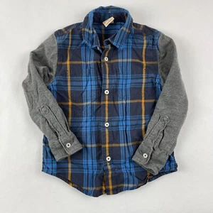 Harper Canyon Button Up Shirt Boys 4 Blue Plaid Gray Long Sleeve - Picture 1 of 6