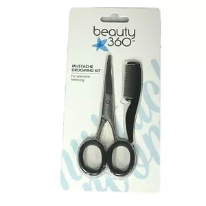 "Kit de aseo de bigote Beauty 360 para hombre peine y tijera para recorte de precisión 4""" - Imagen 1 de 4