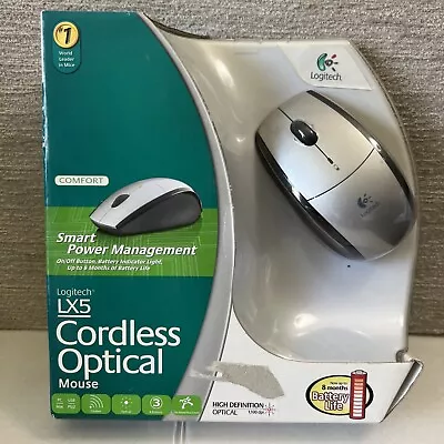 New Sealed Silver Logitech LX5 Cordless USB Optical PC/Mac Computer Mouse - Image 1 of 4