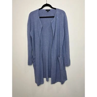 Cárdigan J Crew Mujer Medio Azul Mezcla de Lino Juliette Abierto Largo Suéter Blazer Foto 1 de 4