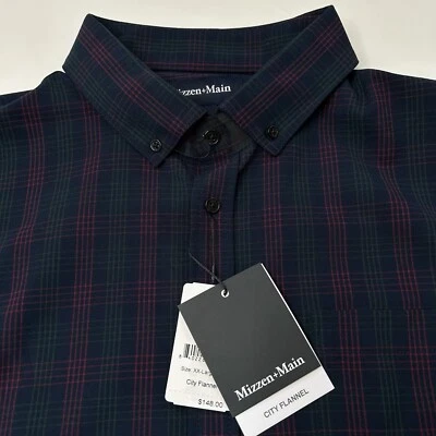 Mizzen+Main City Flannel Men’s Shirt XXL Performance Stretch Longsleeve Trim Fit - Image 1 of 4