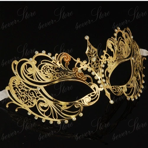 Máscara de mascarada veneciana extravagante de metal ligero corte láser con diamantes Foto 1 de 1