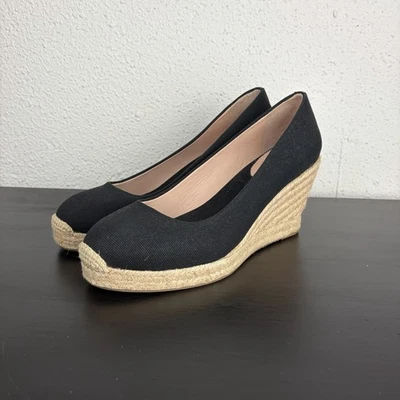 J.Crew 128 美元塞维利亚帆布鞋楔形高跟鞋黑色帆布 8 64498 码全新 — 第 1/4 张图片