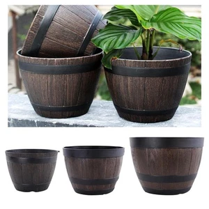 Indoor Outdoor Rustic Whiskey Barrel Patio Garden Tree Planter Flower Pot - Picture 1 of 22