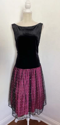 VESTIDO GÓTICO VINTAGE Y2K AÑOS 90 JESSICA HOWARD TERCIOPELO ENCAJE BRILLANTE TALLA 16 XL Foto 1 de 4