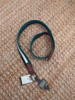 POLO RALPH LAUREN MENS LEATHER Cotton BELT -40 GREEN WHITE BLUE  - Image 1 of 4