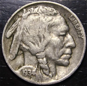 1934 Buffalo Nickel 5c US Coin Philadelphia Mint - Picture 1 of 2