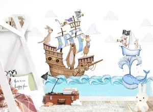 Noah's Ark Adventure with Animals & Pirates - Wall Decal for Kids Room - BR492 - Foto 1 di 7