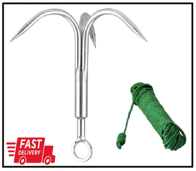 Stainless Steel Outdoor Grappling Hook with 50FT Rope/Climbing Claw/Gravity Hook - Image 1 of 2
