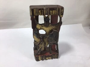 FF79 Vintage Antique Chinese Hand Carved Wood Immortal Seated on Deer Temple - Picture 1 of 12